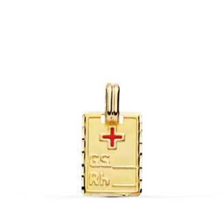 Placa Chapa Colgante Oro Amarillo Grupo Sanguineo Rh. Medida: 16X11 Mm