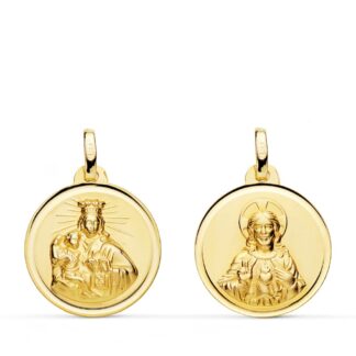 Escapulario Oro Amarillo Virgen Del Carmen Y Corazon De JesñS