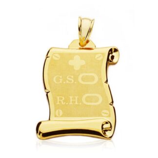 Colgante Pergamino Oro Amarillo Grupo Sanguineo + Rh 28X20 Mm