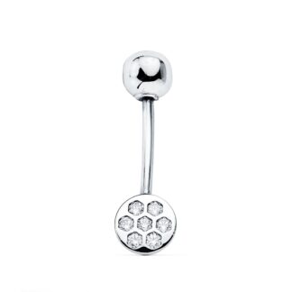 Piercing Ombligo Oro Blanco Redondo Circonita 6 Mm Cierre Bola Lisa 5 Mm