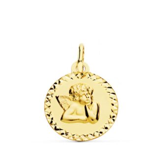 Medalla Oro Amarillo Angel Burlon 16 Mm Talla Cruz