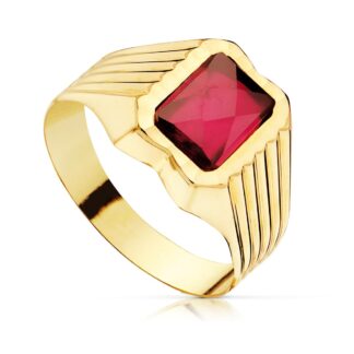 Sello Oro Amarillo Cadete Piedra Rubi Spinel 8X6 Mm
