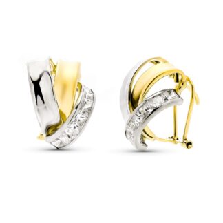 Pendientes Oro Bicolor Bandas Con Circonitas. Medida: 16X13 Mm. Cierre Omega