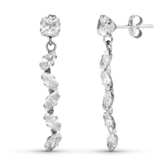 Pendientes Oro Blanco Largos Circonitas. 28 X 5Mm. Cierre Presion