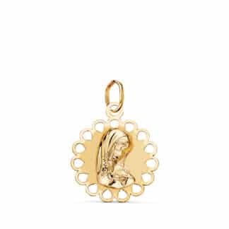 Medalla Oro Amarillo Virgen Ni�A Redonda Calada Mate Y Brillo. Medida: 18 X 15 Mm