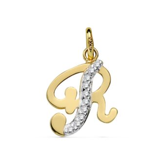 Colgante Oro Amarillo Letra R Circonita 15X11 Mm