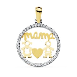 Colgante Bicolor Mama Ni�O Y Ni�A Circonita 16 Mm