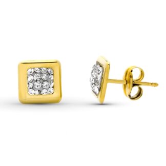 Pendientes Oro Amarillo Cuadrados 6.5X6.5 Mm Cierre Presion