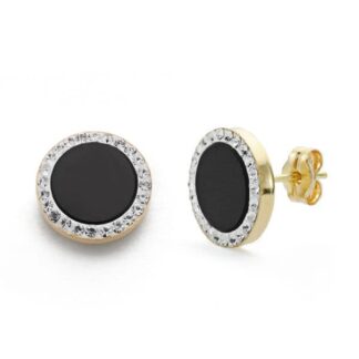 Pendientes Oro Bicolor Onix Y Circonita 11 Mm Cierre Presion