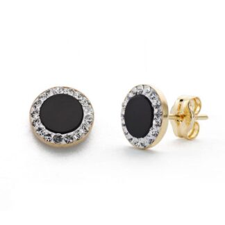 Pendientes Oro Bicolor Onix Circonita 7 Mm Cierre Presion