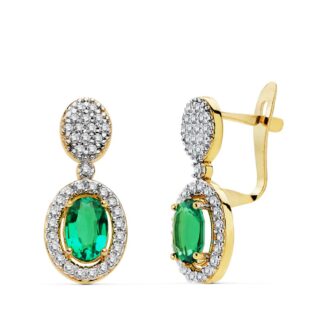 Pendientes Esmeralda 0.98 Qt Y Circonita 18X8 Mm