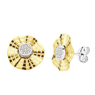 Pendientes Oro Bicolor Calados Circonita 10 Mm Cierre Presion