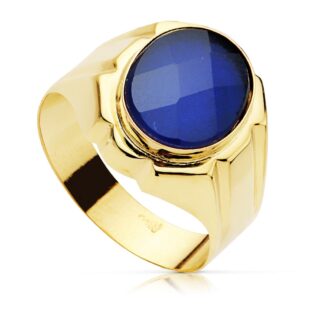Sello Oro Amarillo Hueco Caballero Zafiro Spinel 12,5 X 10 Mm