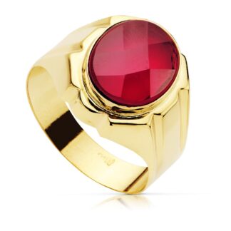Sello Oro Amarillo Hueco Caballero Rubi Spinel 12,5 X 10 Mm