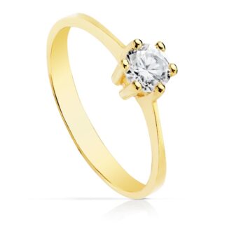 Solitario Oro Amarillo Con Circonita En 6 Garras De 5 Mm
