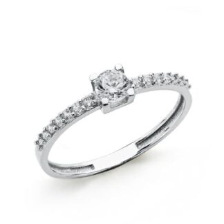 Solitario Oro Blanco Con Circonita De 4 Mm Y Lateral Con Circonitas