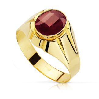 Sello Oro Amarillo Hueco Piedra Oval Rubi Spinel 10X8 Mm