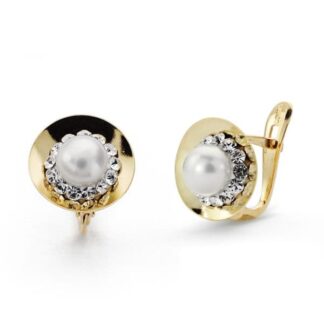 Pendientes Oro Bicolor Perla 10X10 Mm Cierre Catalan