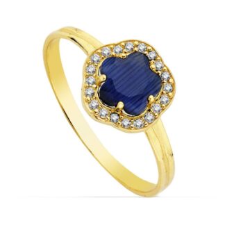 Sortija Oro Amarillo Con Estrella Y Circontia Azul. Ancho: 9 Mm