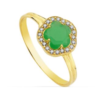 Sortija Oro Amarillo Con Estrella Y Circonita Verde. Ancho: 9 Mm