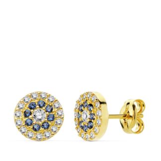 Pendientes Circonitas Blancas Y Azules 7Mm Cierre Presion