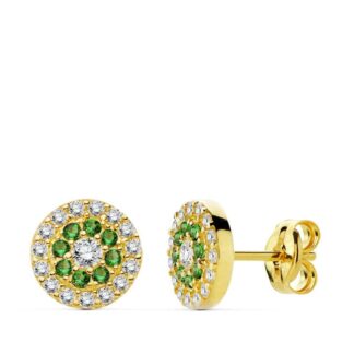 Pendientes Circonitas Blancas Y Verdes 7Mm Cierre Presion