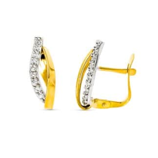 Pendientes Oro Bicolor Bandas Con Circonitas. Medida: 15X5 Mm. Cierre Catalan