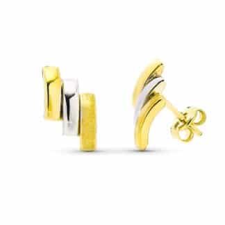 Pendientes Oro Bicolor Bandas. Medida: 12 X 6 Mm. Cierre Presion
