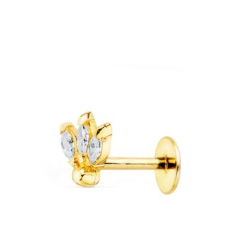 Piercing Oreja Oro Amarillo Tres Hojitas Circonita 6.5X6 Mm ( Unidad )