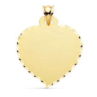 Placa Chapa Corazon Grande Oro Amarillo 32X28 Mm Borde Tallado