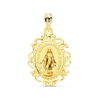 Medalla Oro Amarillo Virgen De La Milagrosa Cerco En EspañOl 23X16 Mm 1.15Gr