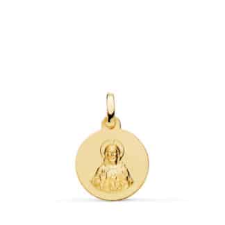 Medalla Oro Amarillo Corazon De Jesus Tallada 14 Mm