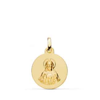 Medalla Oro Amarillo Corazon De Jesus Lisa Matizada 16 Mm