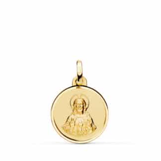 Medalla Oro Amarillo Corazon Jesus Bisel 16 Mm