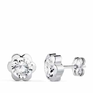 Pendientes Oro Blanco Margarita Ligera 6X6 Mm Cierre Presion