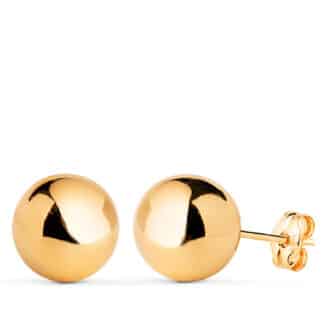Pendientes Oro Amarillo Bola Lisa 10 Mm Cierre Presion