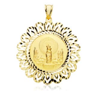 Medalla Oro Amarillo Cerco Virgen Pilar 36 Mm