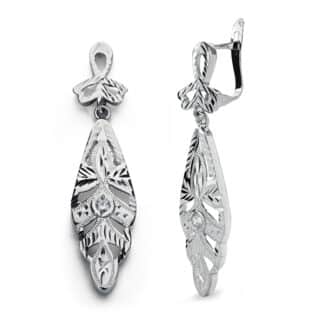 Pendientes Oro Blanco Cigarron. 38X9 Mm Cierre Catalan