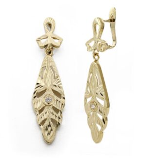 Pendientes Oro Amarillo Cigarron Tallados. Medida: 37 X 9 Mm. Cierre Catalan