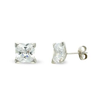 Pendientes Oro Blanco Circonita 7 Mm Garras Cierre Presion