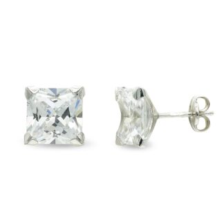 Pendientes Oro Blanco Circonita 8 Mm 4 Garras Presion