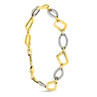 Pulsera Oro Bicolor Rombos Con Circonita 19Cm