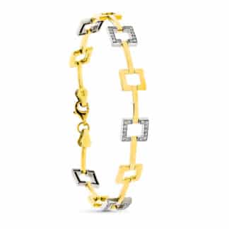 Pulsera Oro Bicolor Cuadrados Con Circonita 19Cm