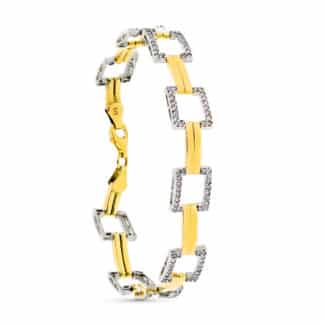 Pulsera Oro Bicolor Cuadrados Y Circonita 19Cm