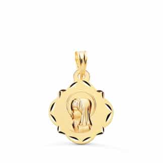 Medalla Oro Amarillo Virgen Ni�A Perfil Pandereta Tallada. Medida: 19 X 16 Mm