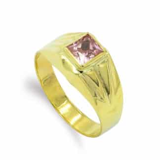 Sello Oro Amarillo Bebe Con Circonita Rosa 4 Mm