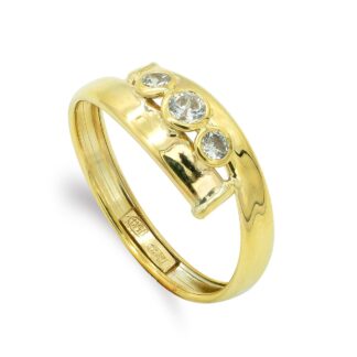 Sortija Oro Amarillo Cuerpo Cruzado Con Circonitas. Ancho: 6,5 Mm