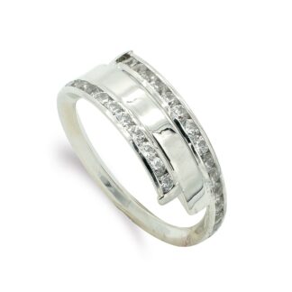 Sortija Oro Blanco Con Circonitas. Ancho: 7,5 Mm