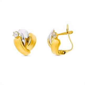 Pendientes Oro Bicolor Bandas Con Circontias. 12X10 Mm Cierre Catalan