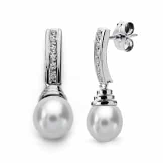 Pendientes Oro Blanco Perla 24X7 Mm Cierre Presion